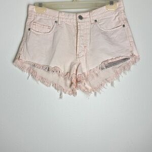 Free People We The Free Light Pink Denim Button Fly Cut-Off Shorts